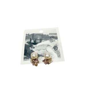 Anthropologie Floral Pearl Stud Earrings Multicolor Butterfly Closure